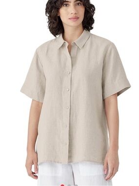 Eileen Fisher Natural, Undyed 100% Organic Linen Button Down Shirt Size Large